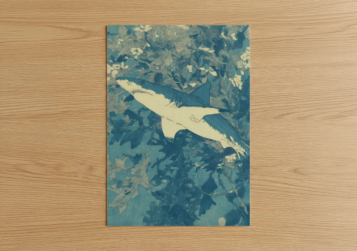 Blue Shark Ocean Art Illustration Wall Art
