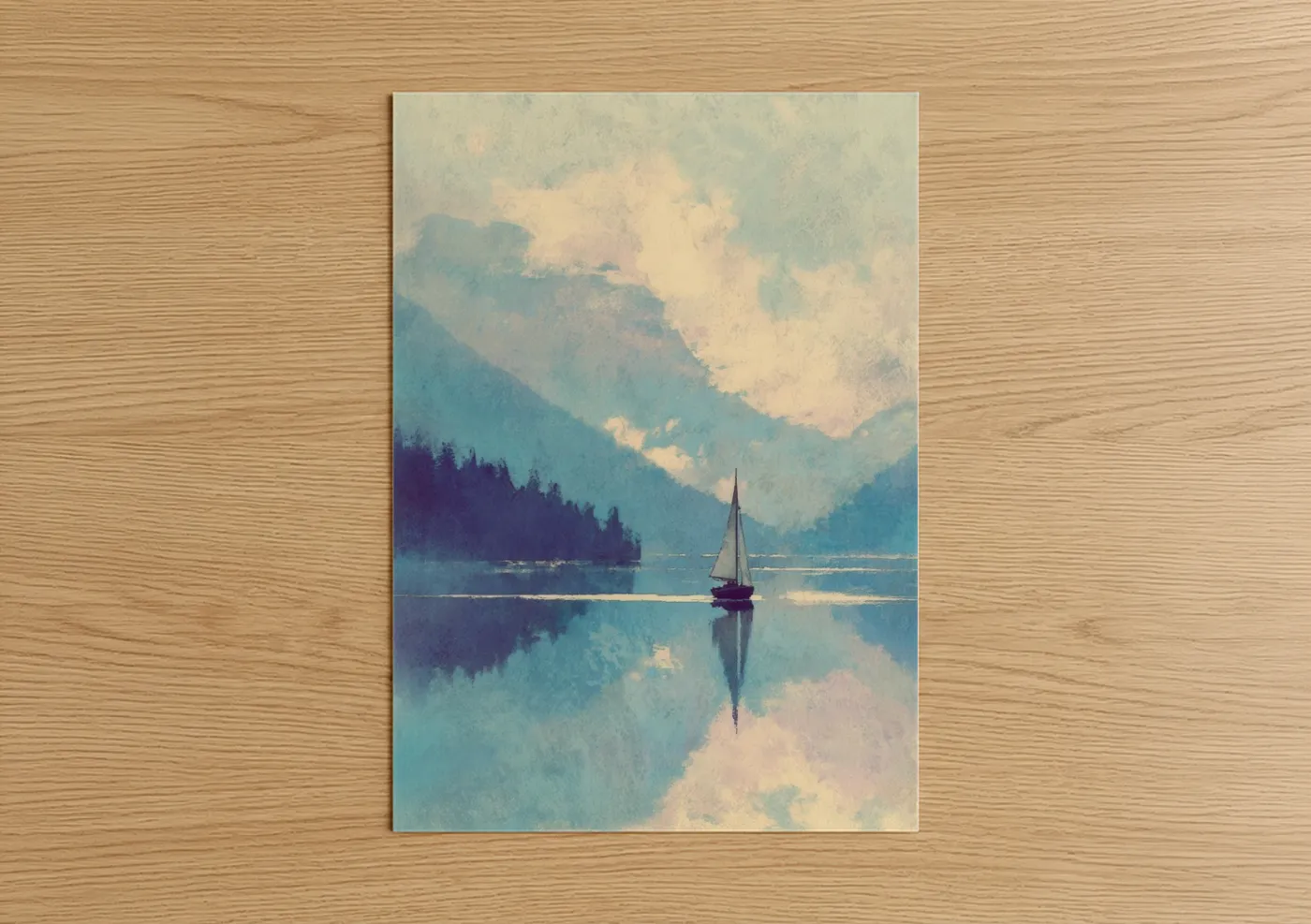 Sailboat Mountain Lake Reflection Wall Art