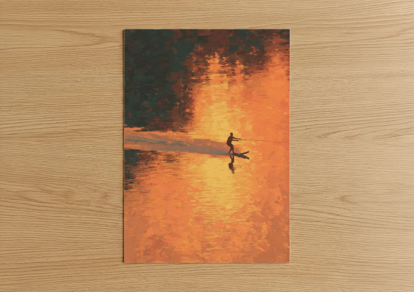 Golden Sunset Water Skiing Silhouette Wall Art
