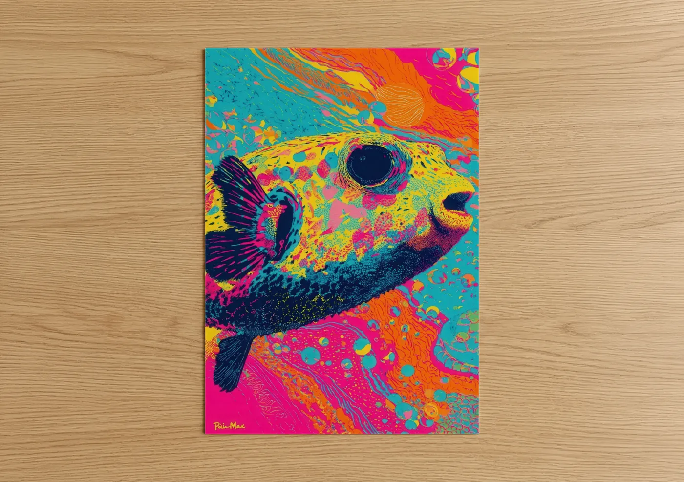 Vibrant Neon Puffer Fish Pop Wall Art