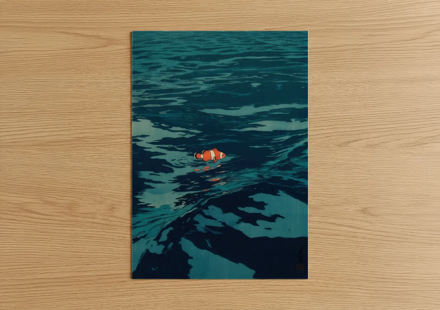Solitary Clownfish Swimming Ocean Blue Wall Art