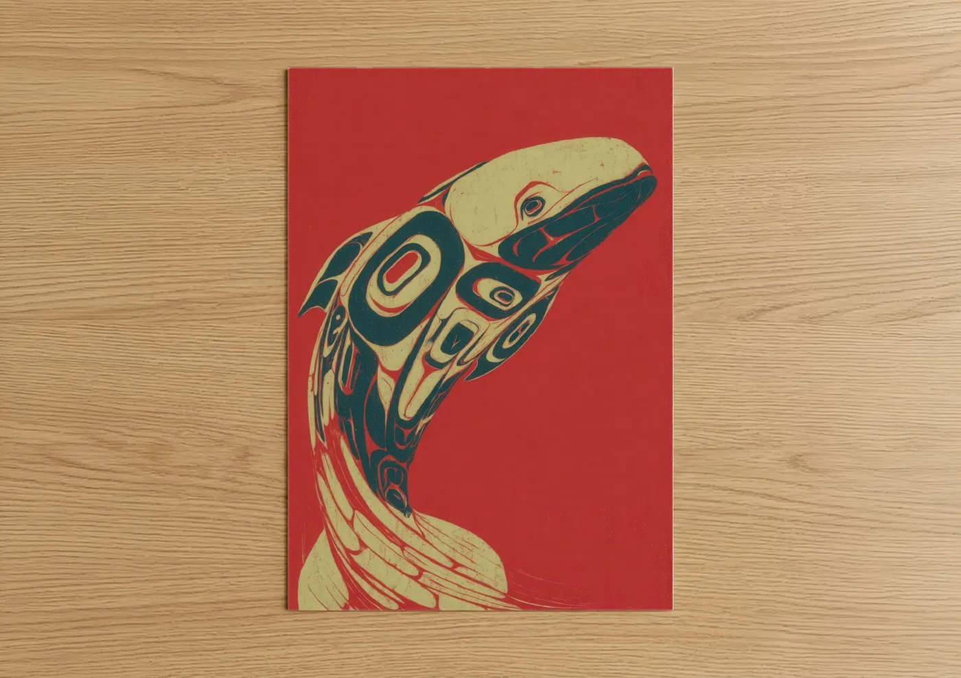 Crimson Beluga Whale Indigenous Wall Art