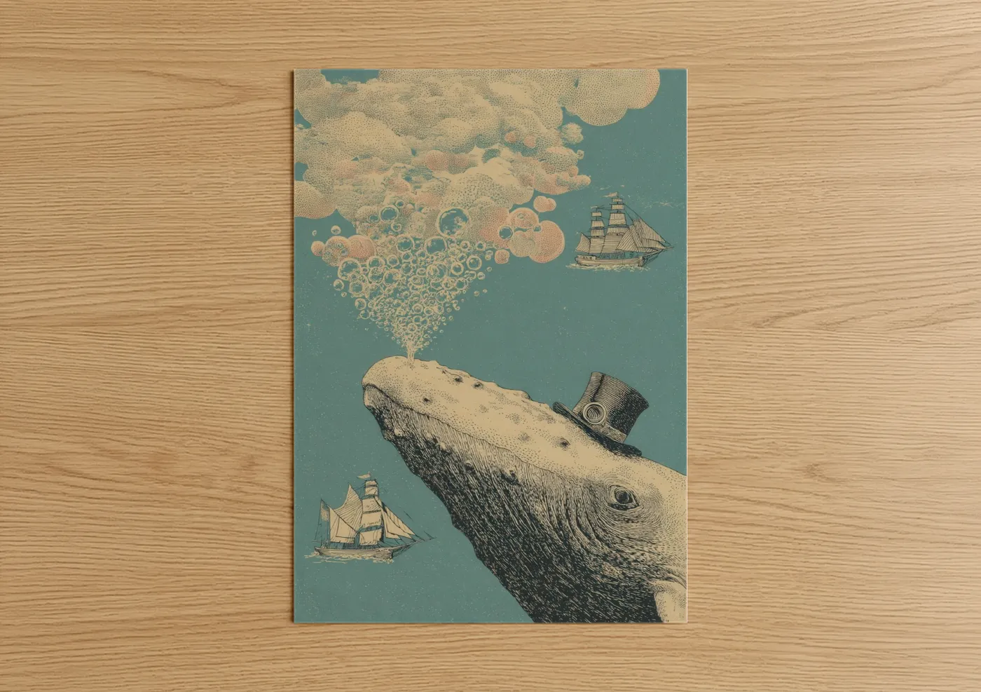 Steampunk Whale Surreal Ocean Wall Art