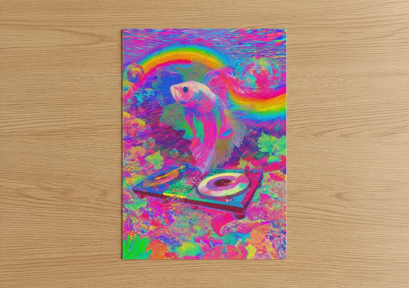 Neon Betta Fish Y2K Psychedelic Wall Art