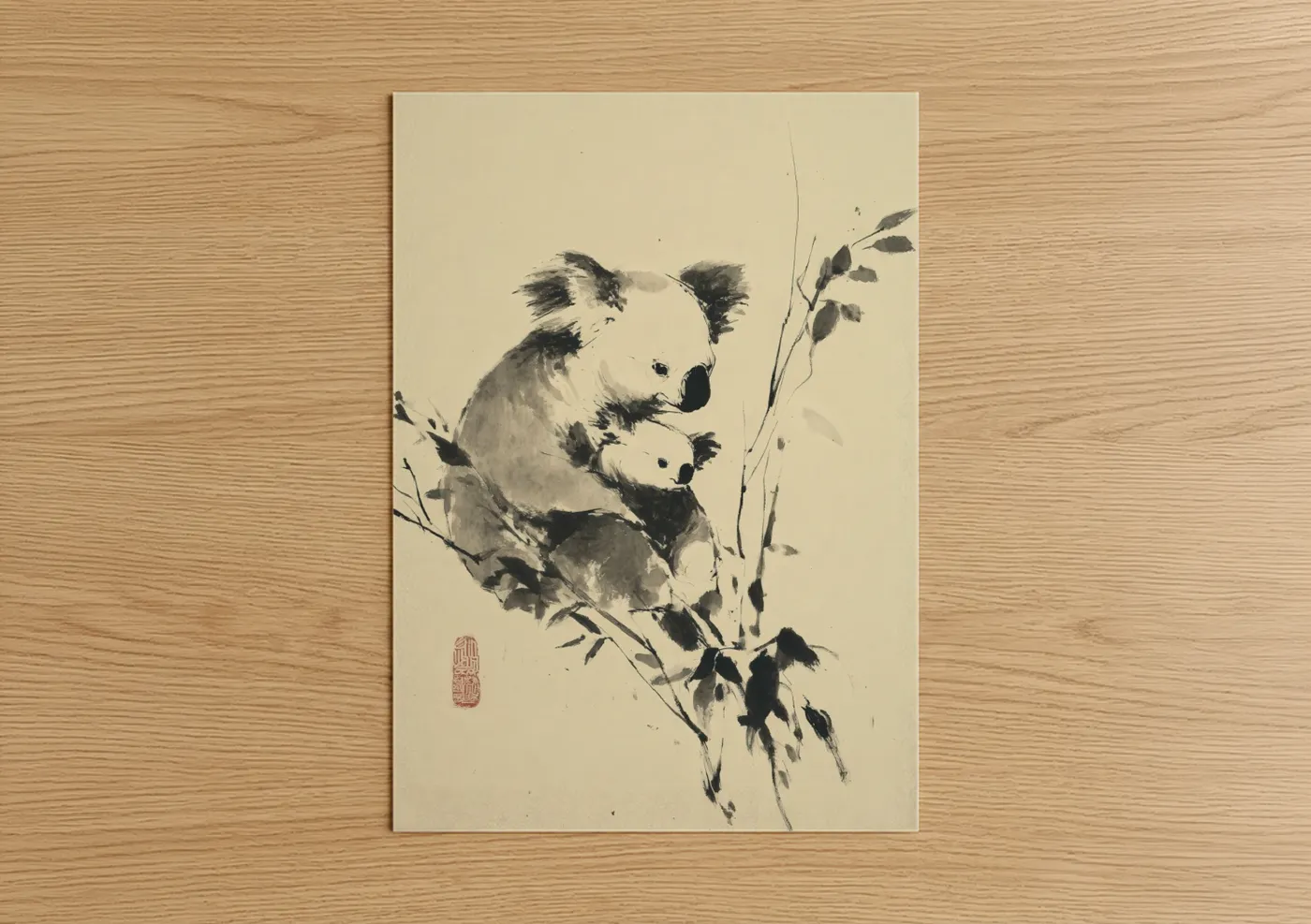 Ink Koala Asian Brush Painting Wall Art