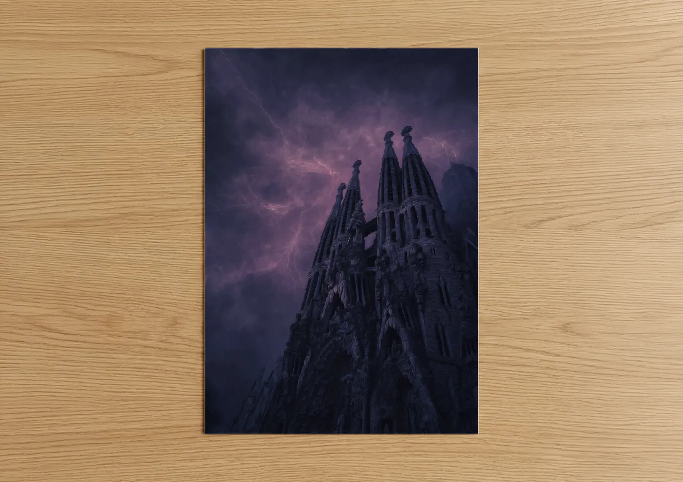 Sagrada Familia Gothic Cathedral Lightning Storm Wall Art