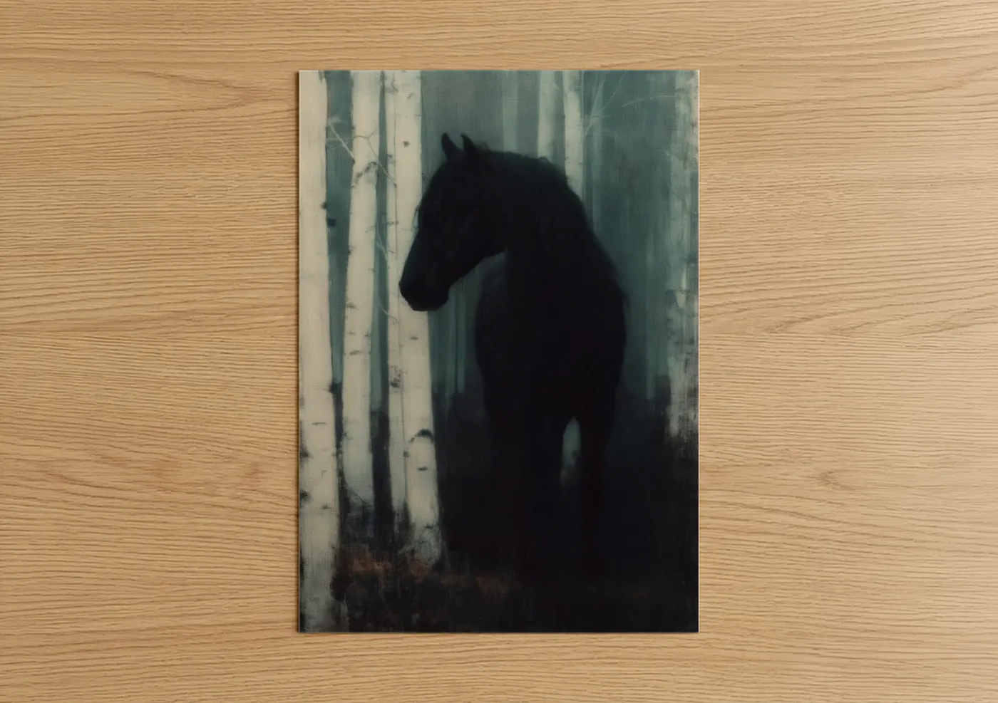 Misty Andalusian Horse Birch Forest Wall Art