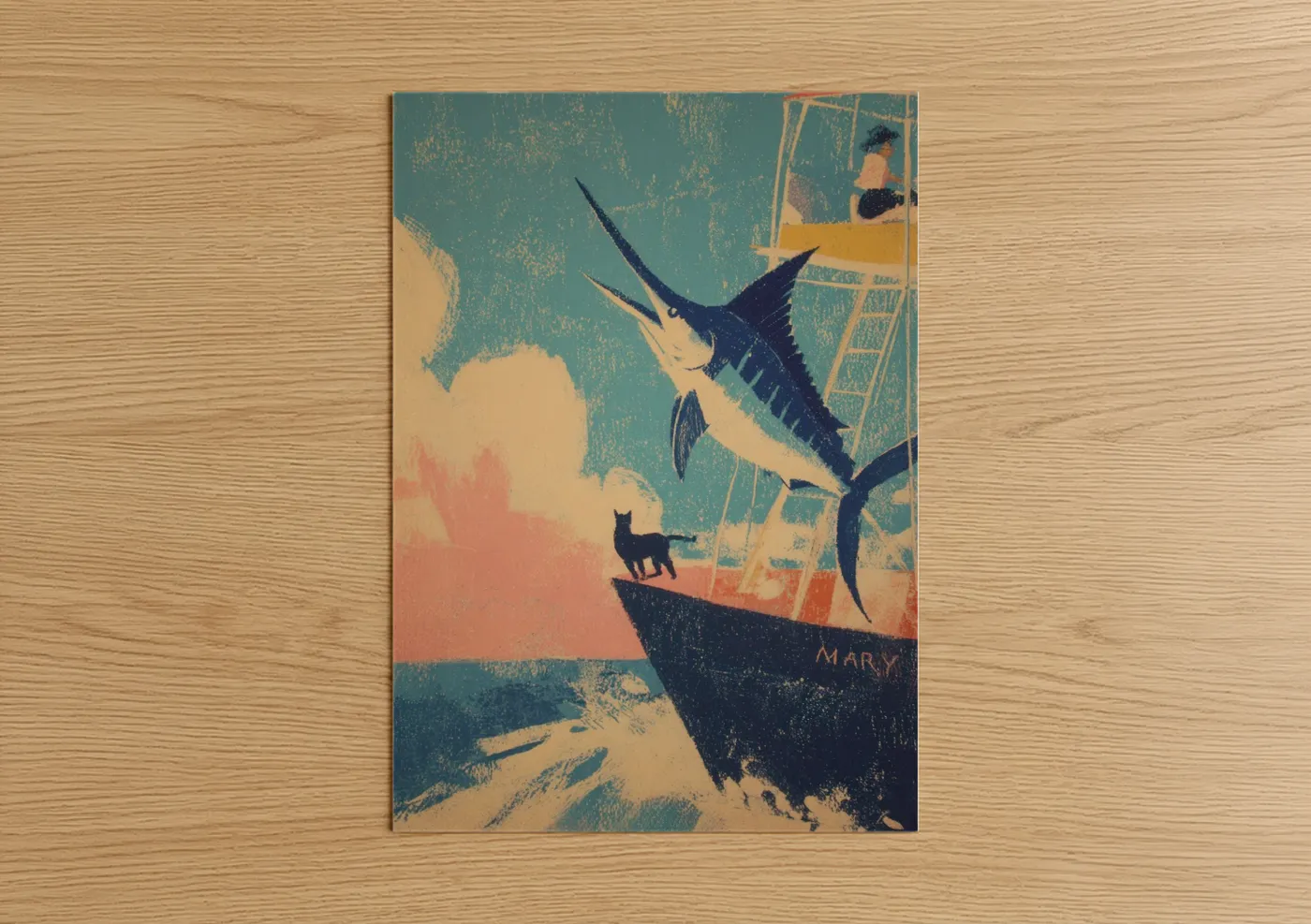 Vintage Marlin Fishing Boat Adventure Wall Art