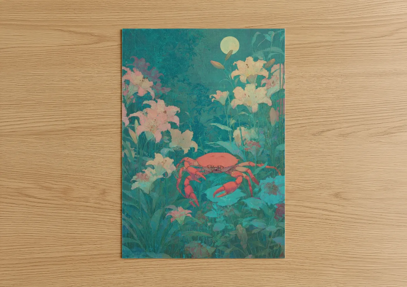 Crimson Crab Zodiac Cancer Moon Wall Art