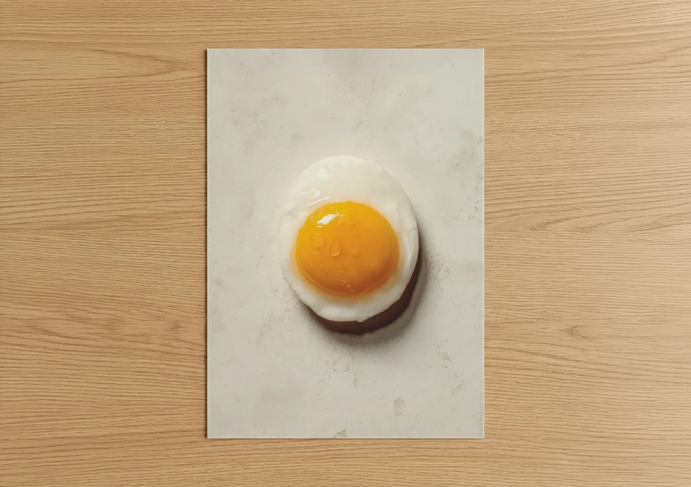 Breakfast art print on warm oak wood — white and yellow gold palette — Golden Fried Egg poster
