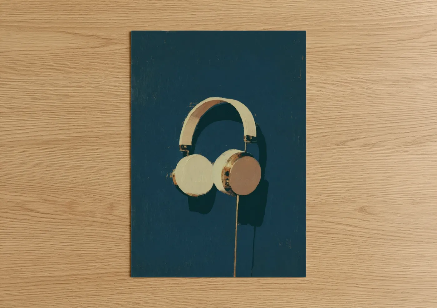 Vintage Cream Headphones Music Equipment Wall Art
