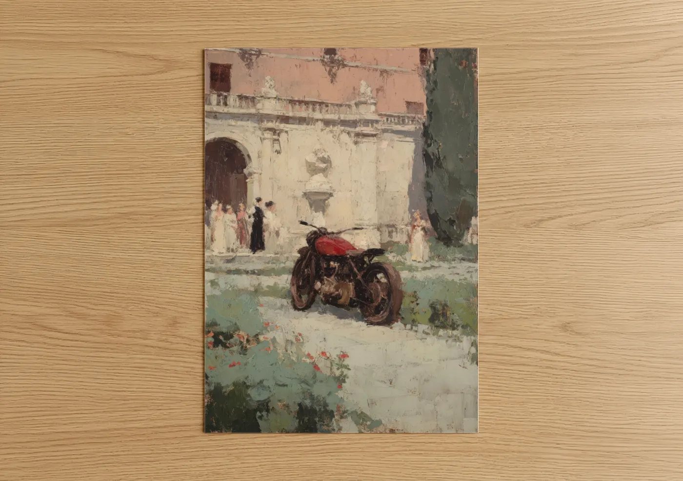 Vintage Motorcycle Courtyard Painting Wall Art