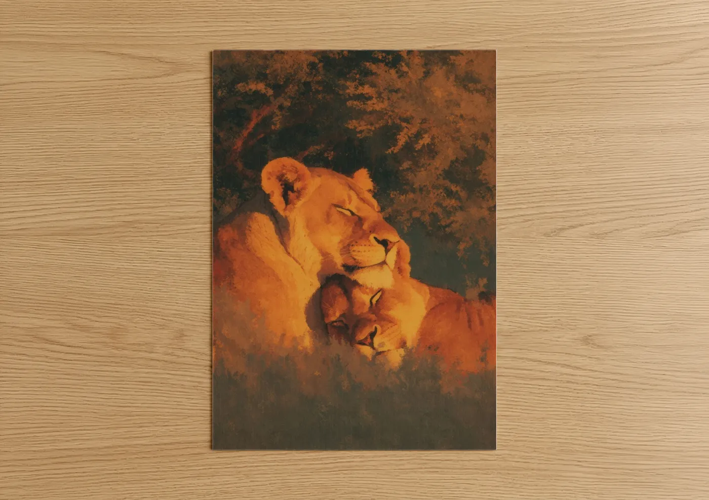 Golden Lion Couple Love Embrace Wall Art