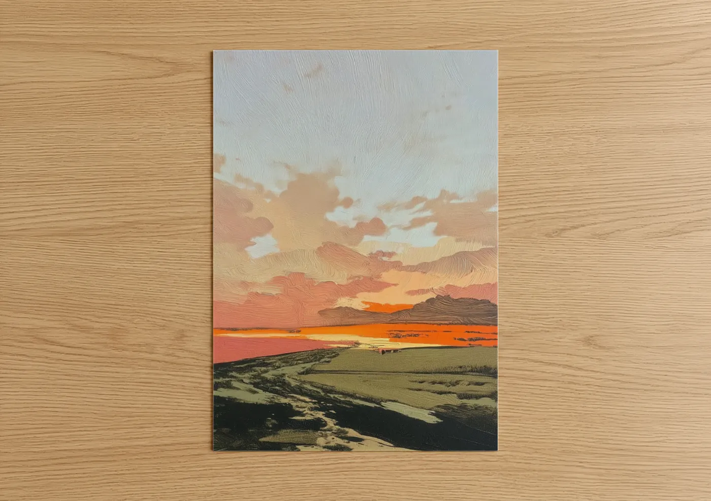 Golden Hour Valley Landscape Painting Wall Art