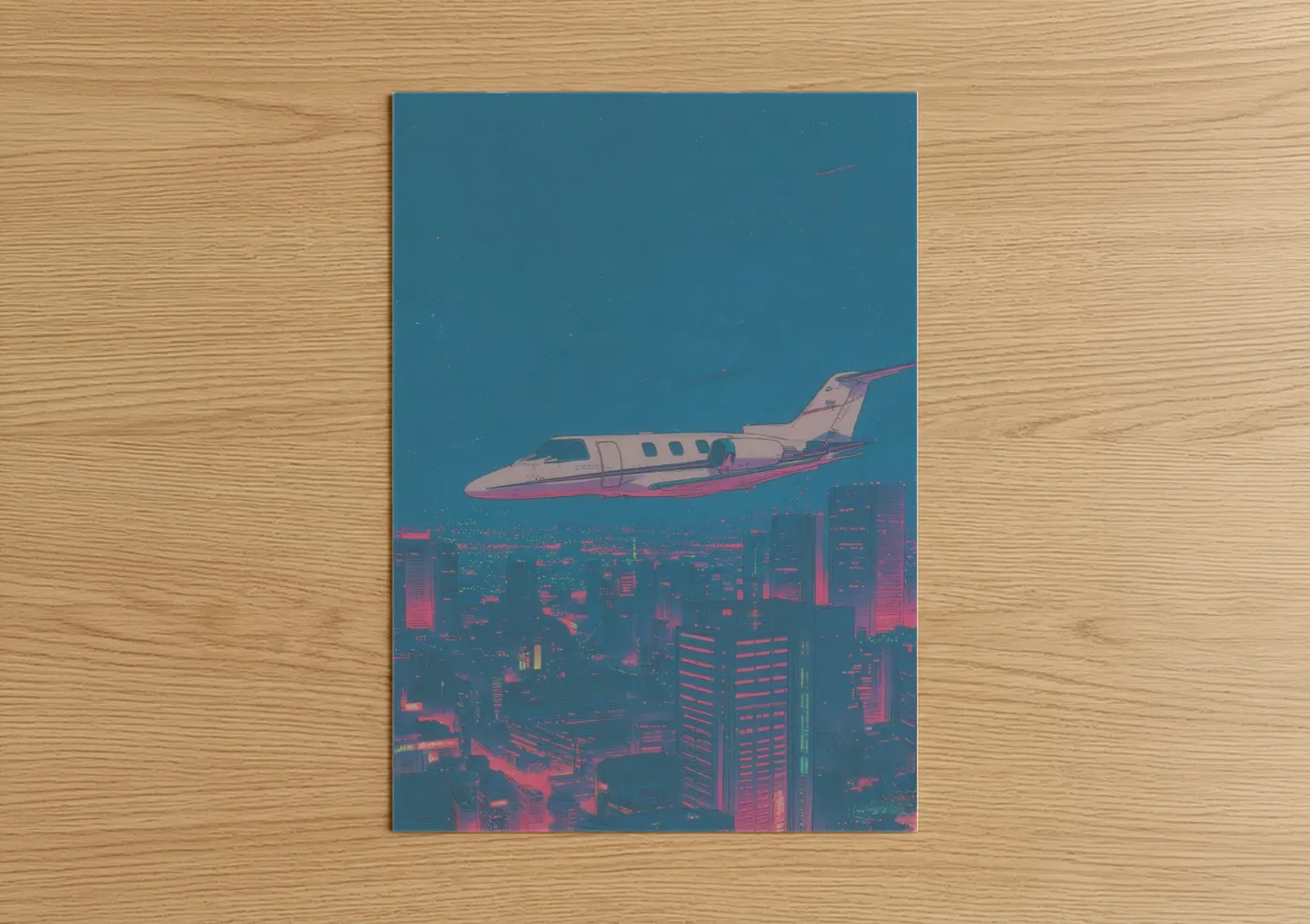Private Jet Neon Cyberpunk Cityscape Wall Art