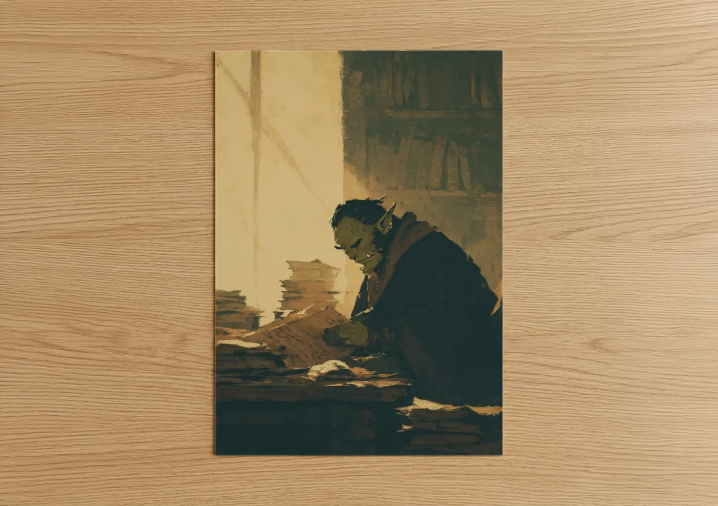 Studious Orc Reading Medieval Manuscript Wall Art