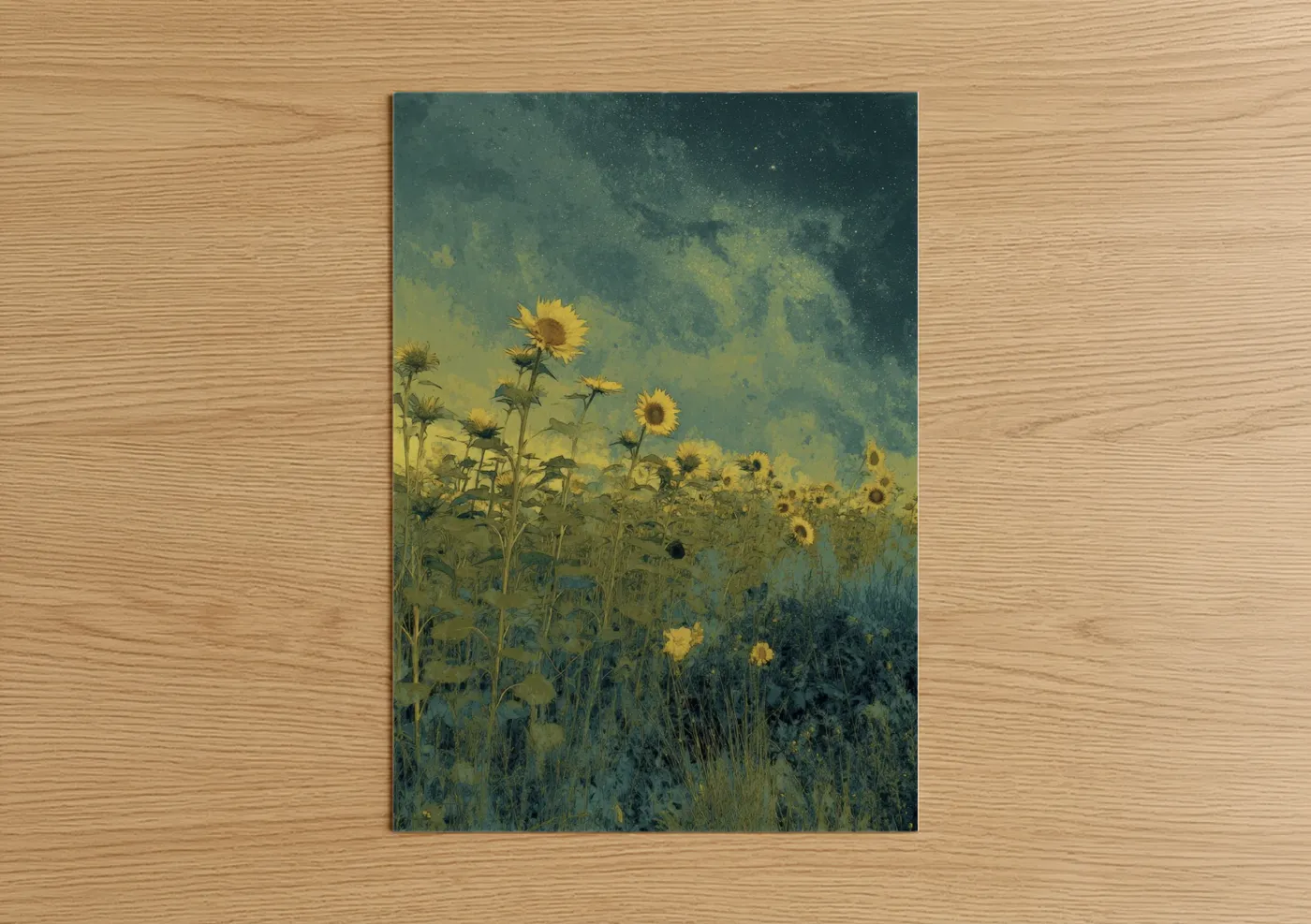 Starlit Sunflower Field Painting Wall Art