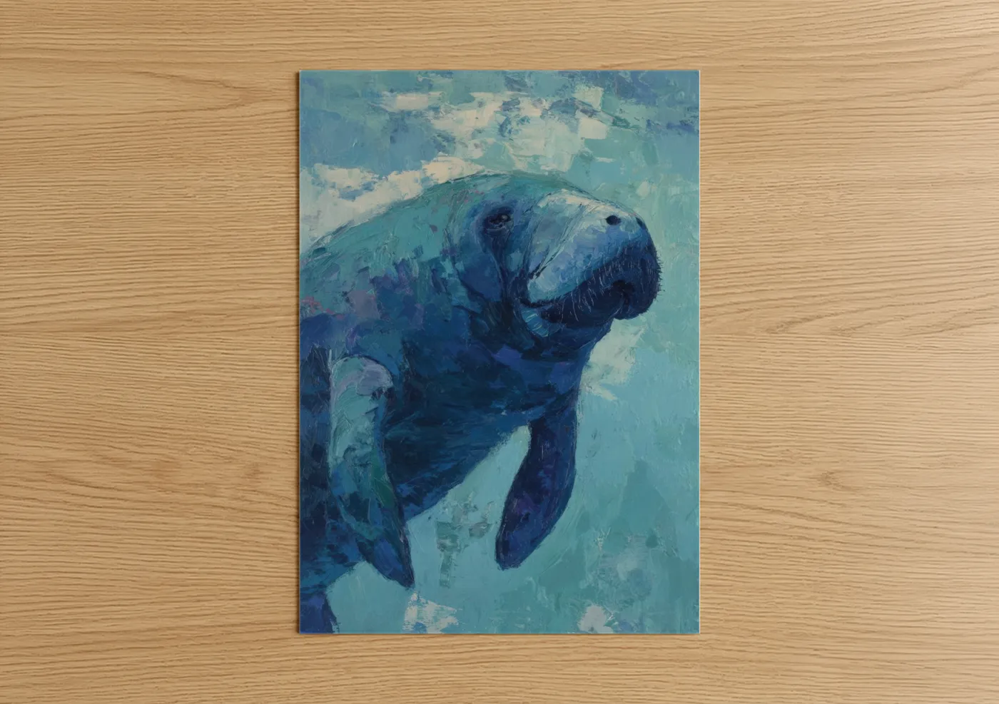 Blue Manatee Painting Aquatic Wildlife Wall Art