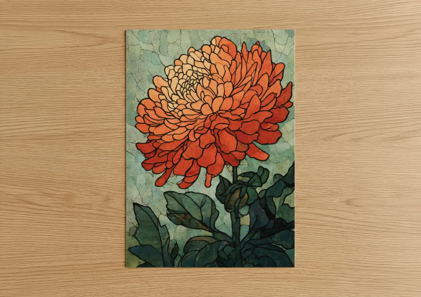 Coral Dahlia Bloom Botanical Illustration Wall Art