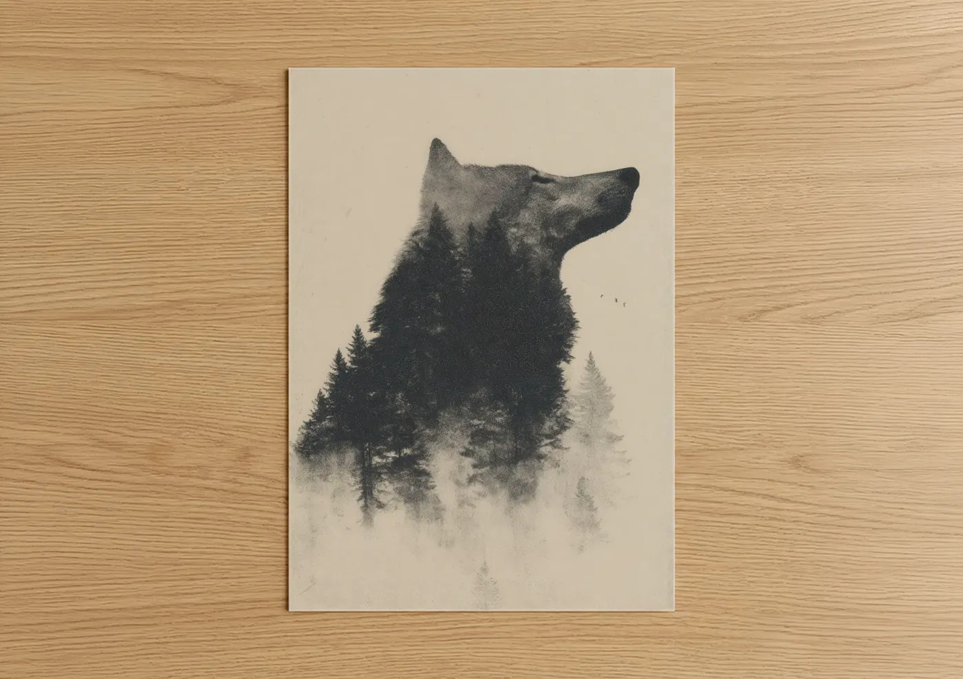 Forest Wolf Double Exposure Nature Wall Art