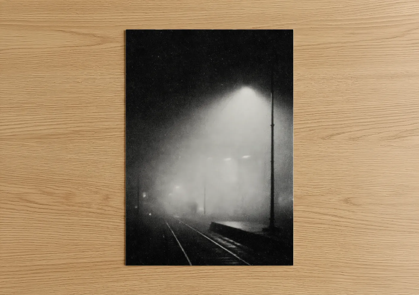 Train Tracks Moody Industrial Night Scene Wall Art