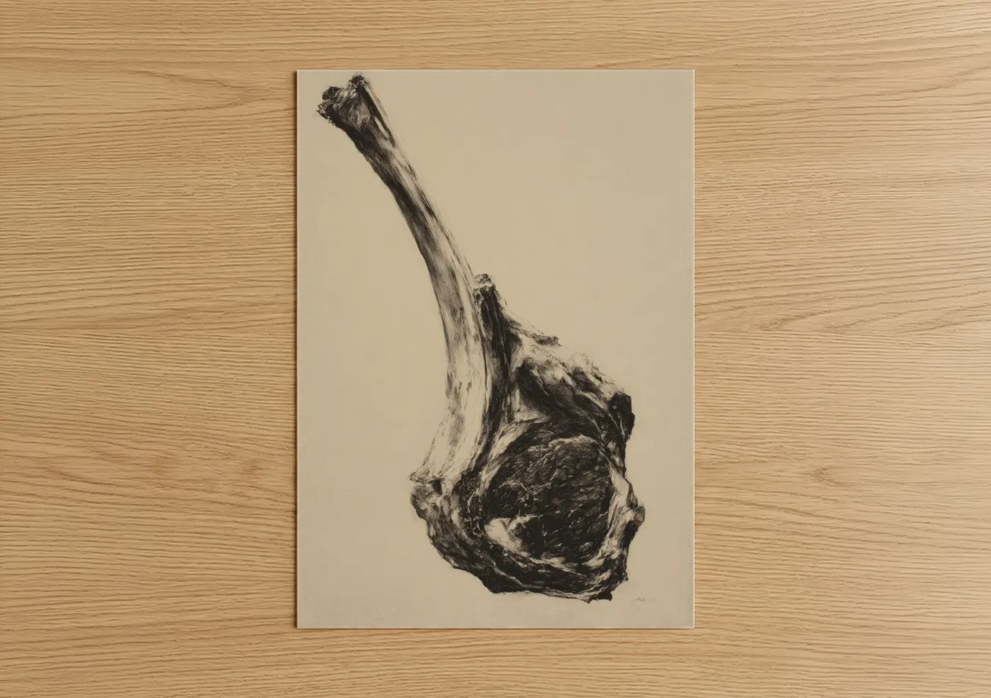 Charcoal Meat Study Drawing Wall Art