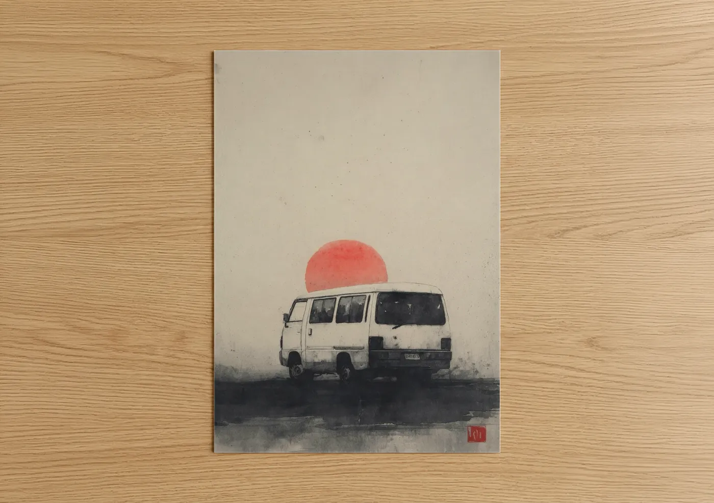 Vintage Van Sunset Minimalist Wall Art