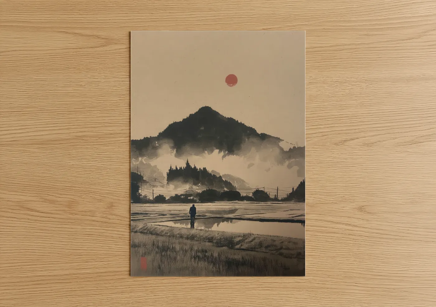 Solitary Figure Misty Mountain Landscape Wall Art