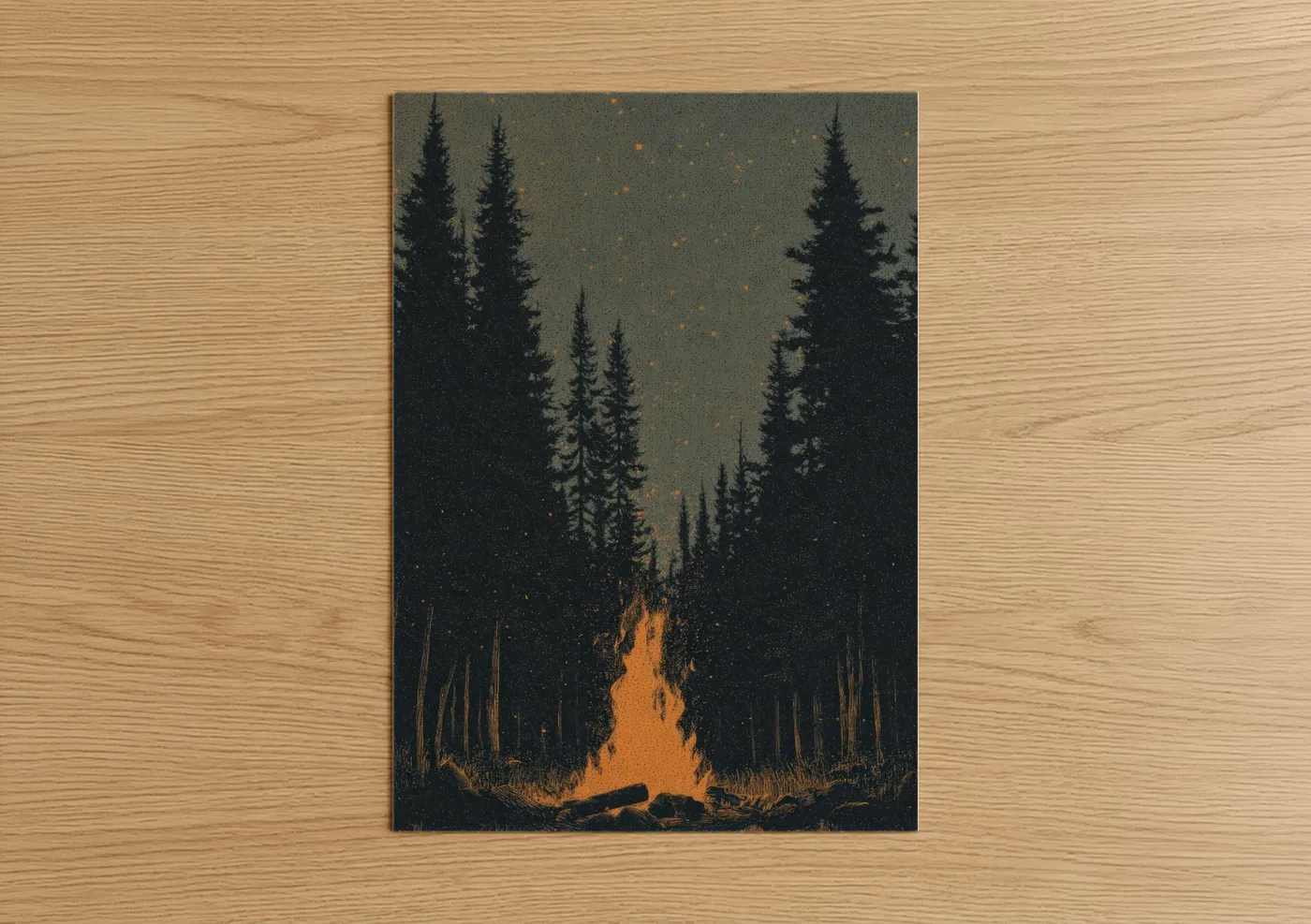 Forest Campfire Night Sky Stars Wall Art