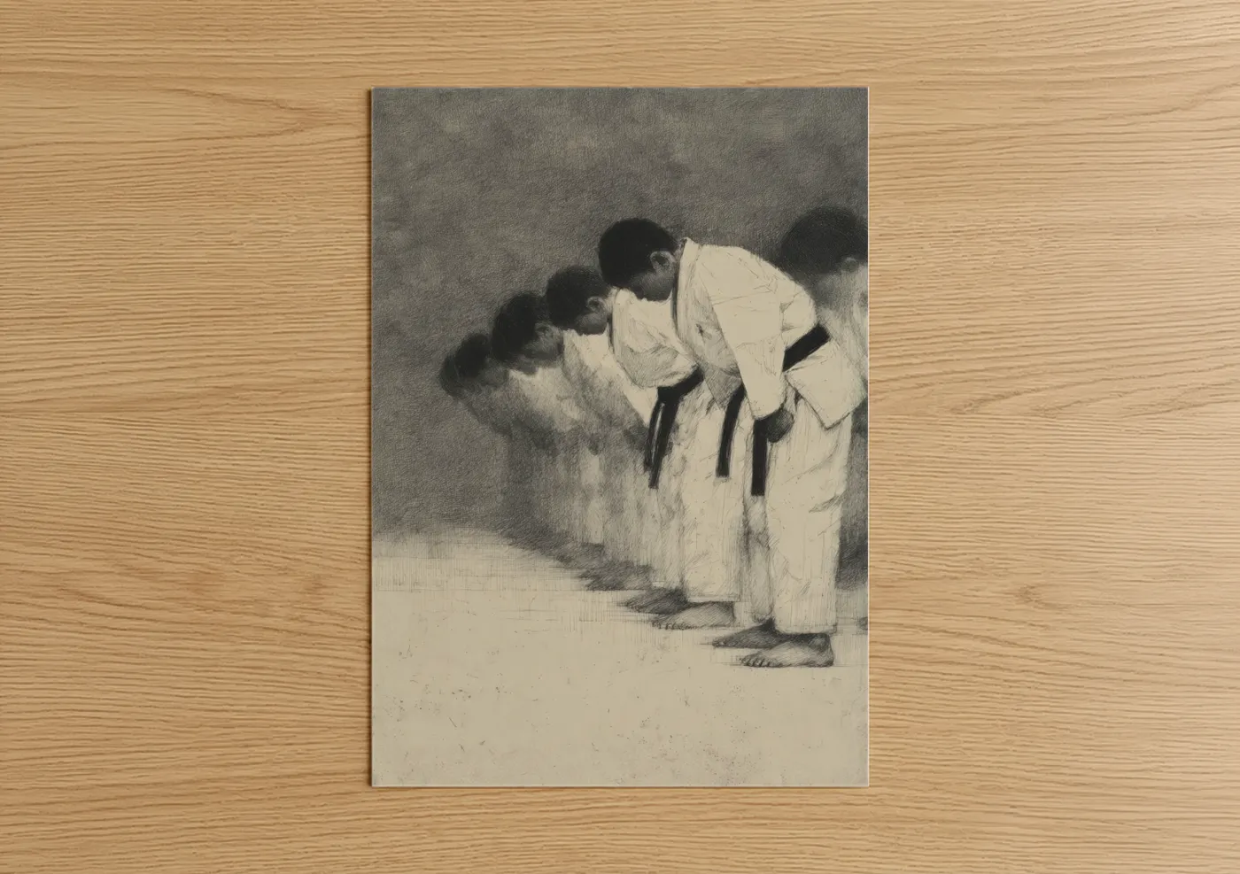 Martial Artists Bowing in White Gi Wall Art