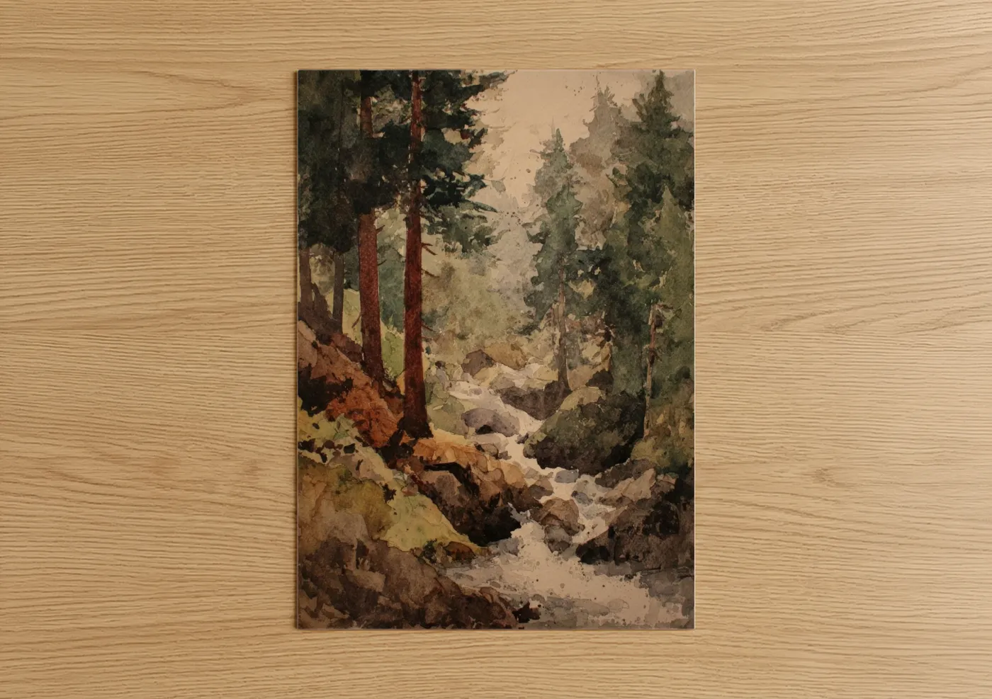 Redwood Forest Stream Watercolor Wall Art