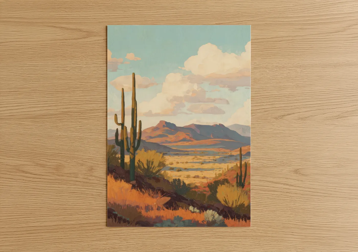 Desert Saguaro Cactus Landscape Painting Wall Art