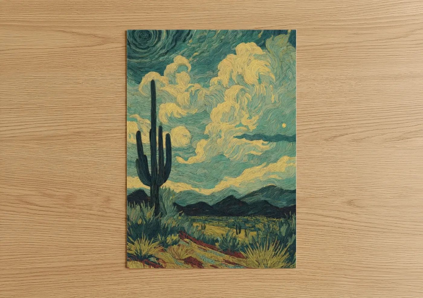 Saguaro Cactus Desert Night Sky Wall Art