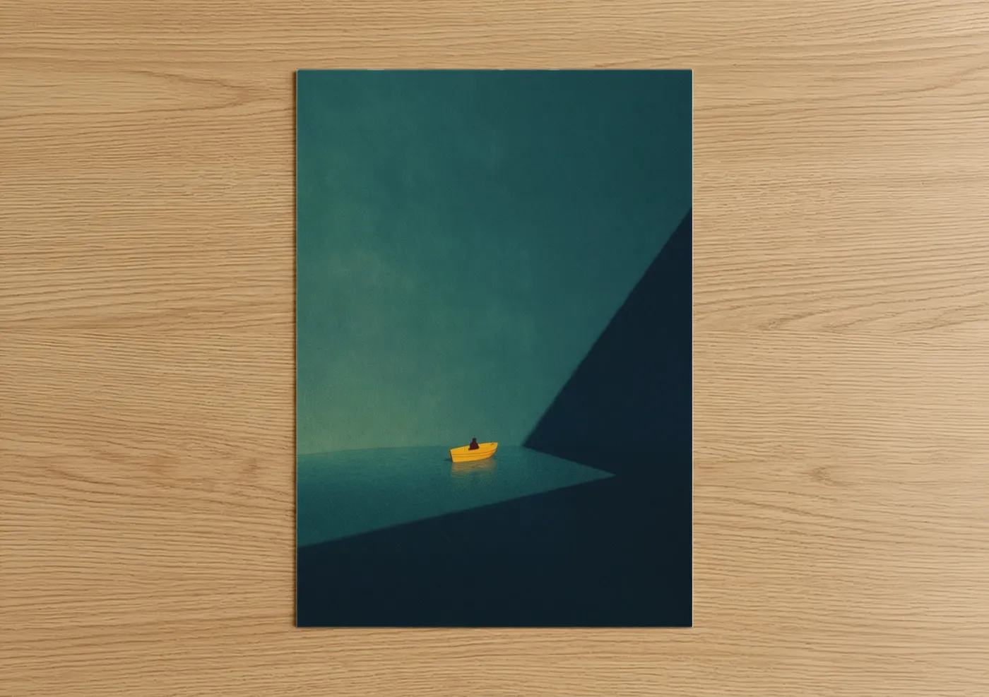 Solitary Yellow Boat Teal Water Wall Art