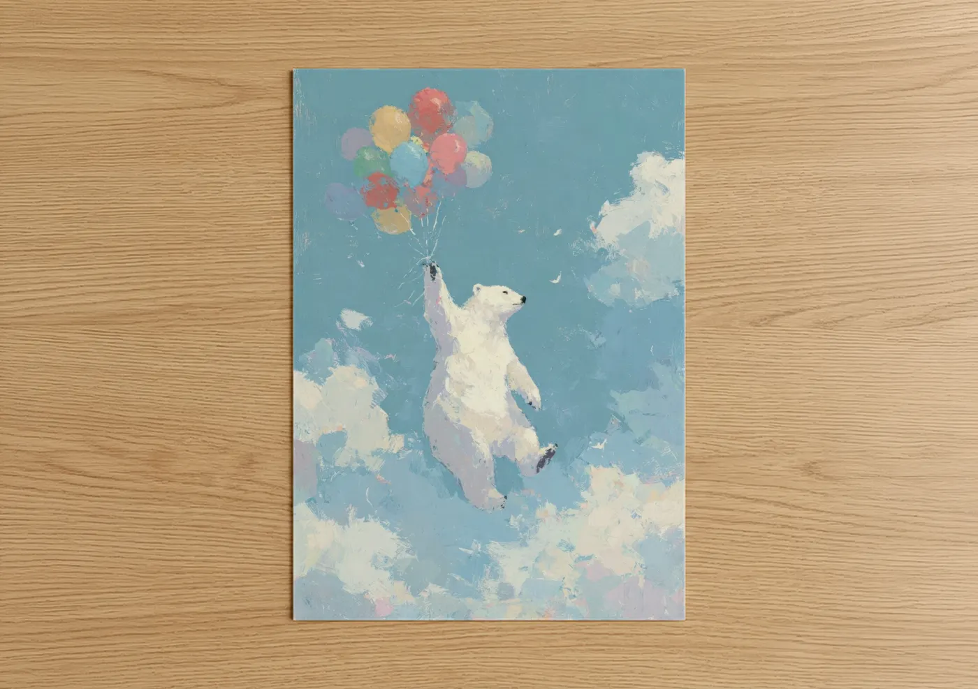 Polar Bear with Balloons Sky Wall Art