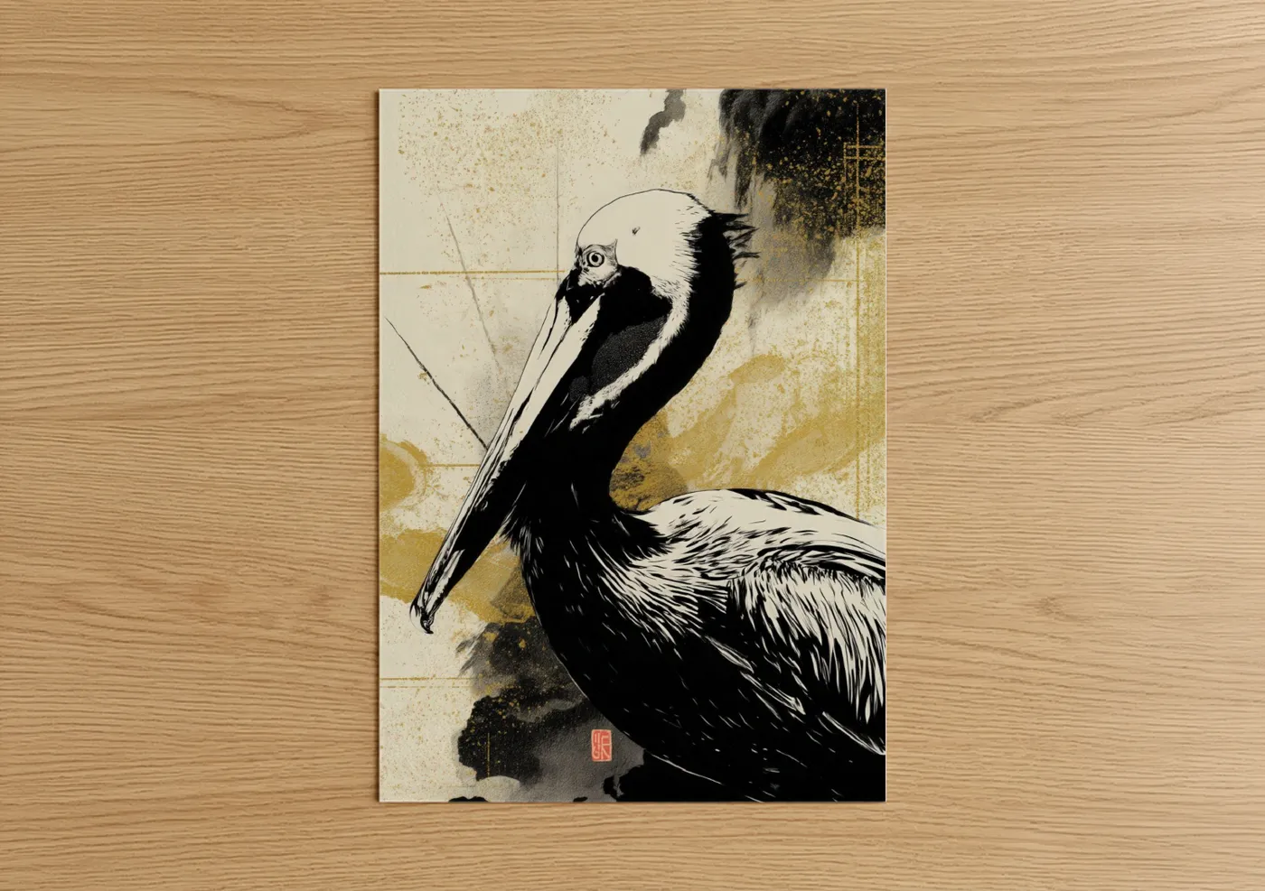 Black and Gold Pelican Modern Wall Art