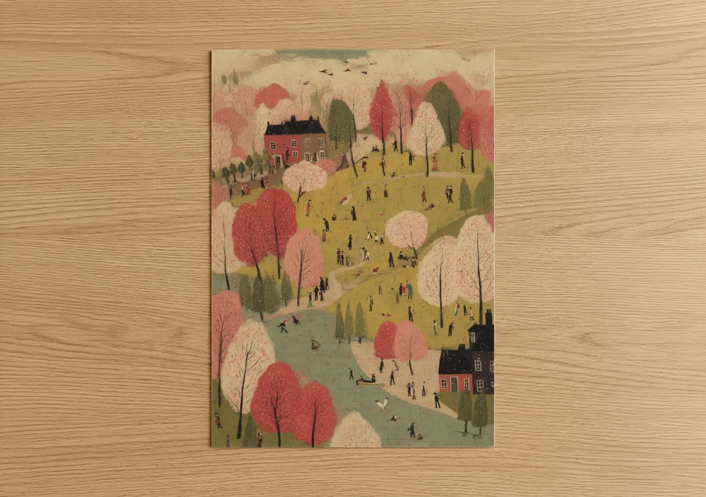 Spring Village Landscape Illustration Wall Art