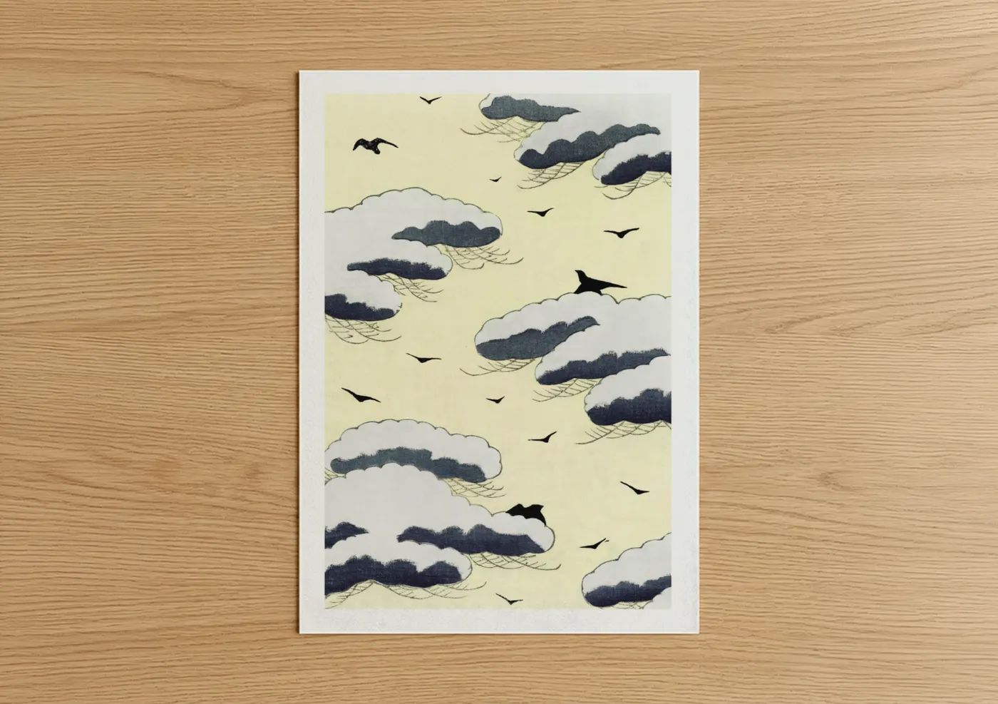 Japanese Sky Art with Flying Birds Wall Art