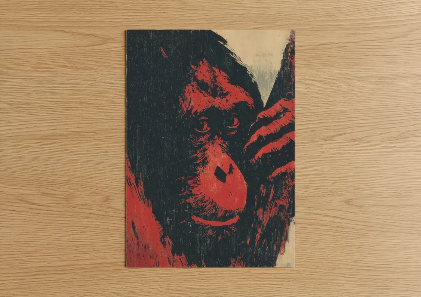 Crimson Orangutan Portrait Expressive Wall Art