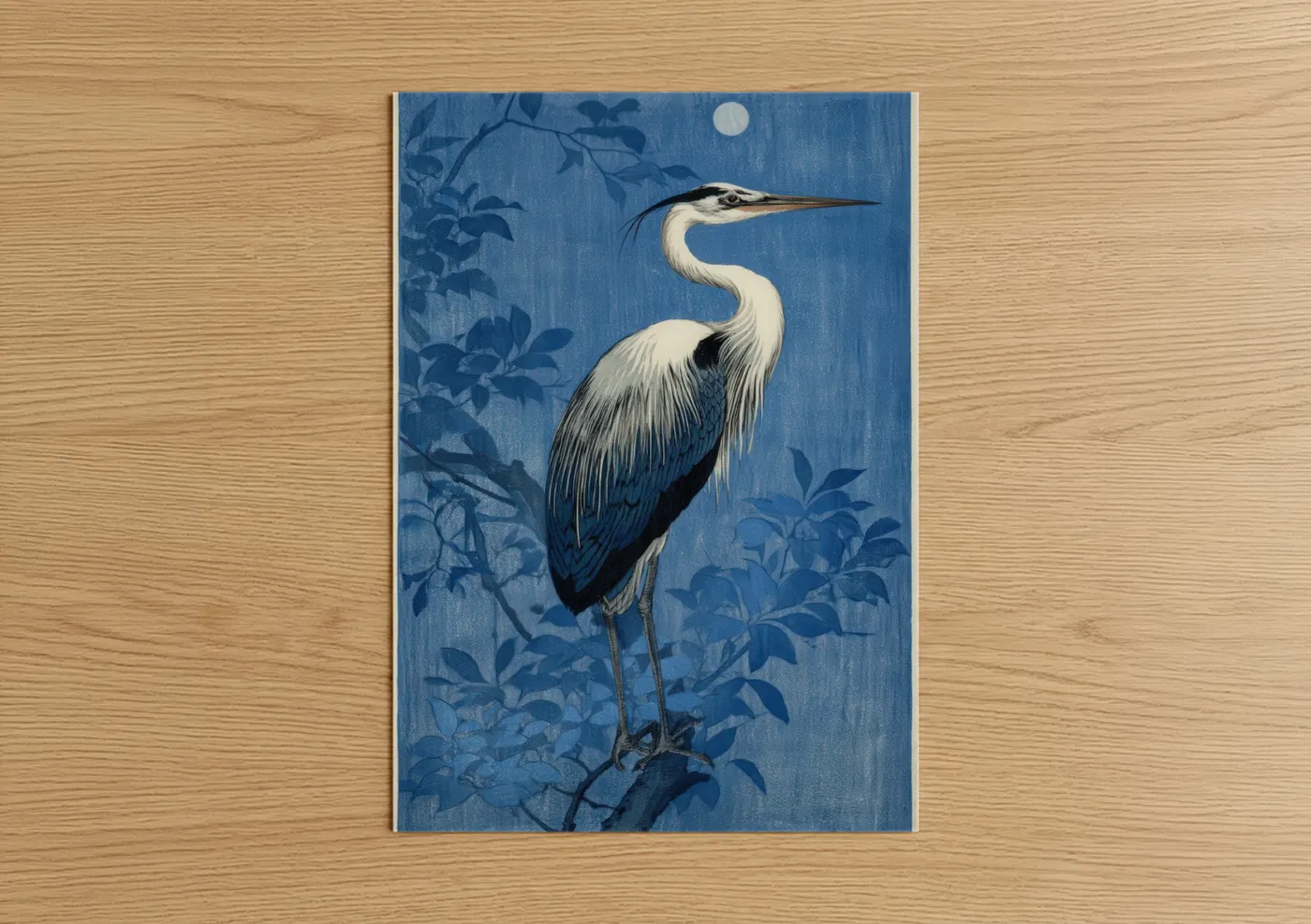 Moonlit Heron Japanese Art Print Wall Art