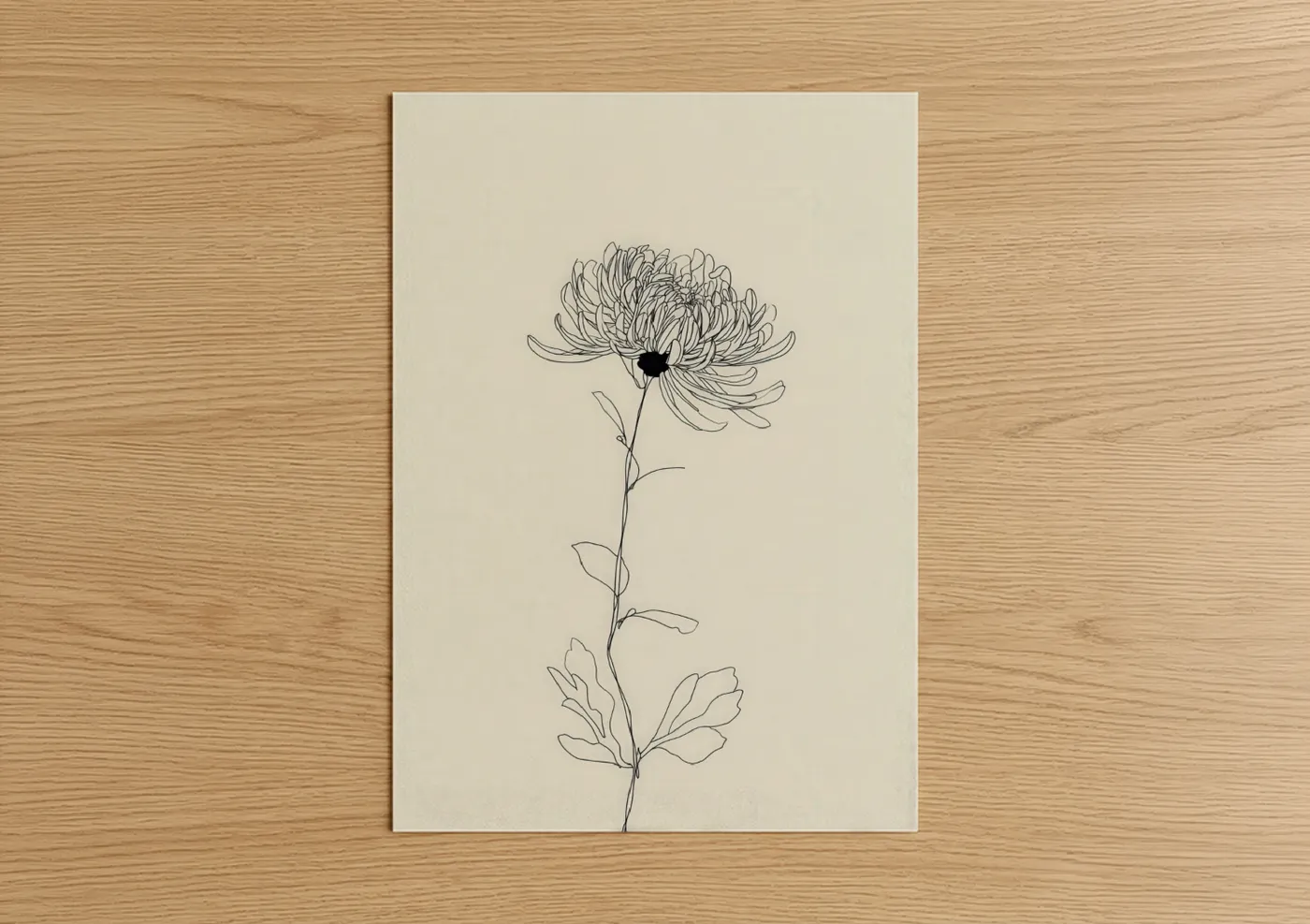 Minimalist Chrysanthemum Line Drawing Wall Art