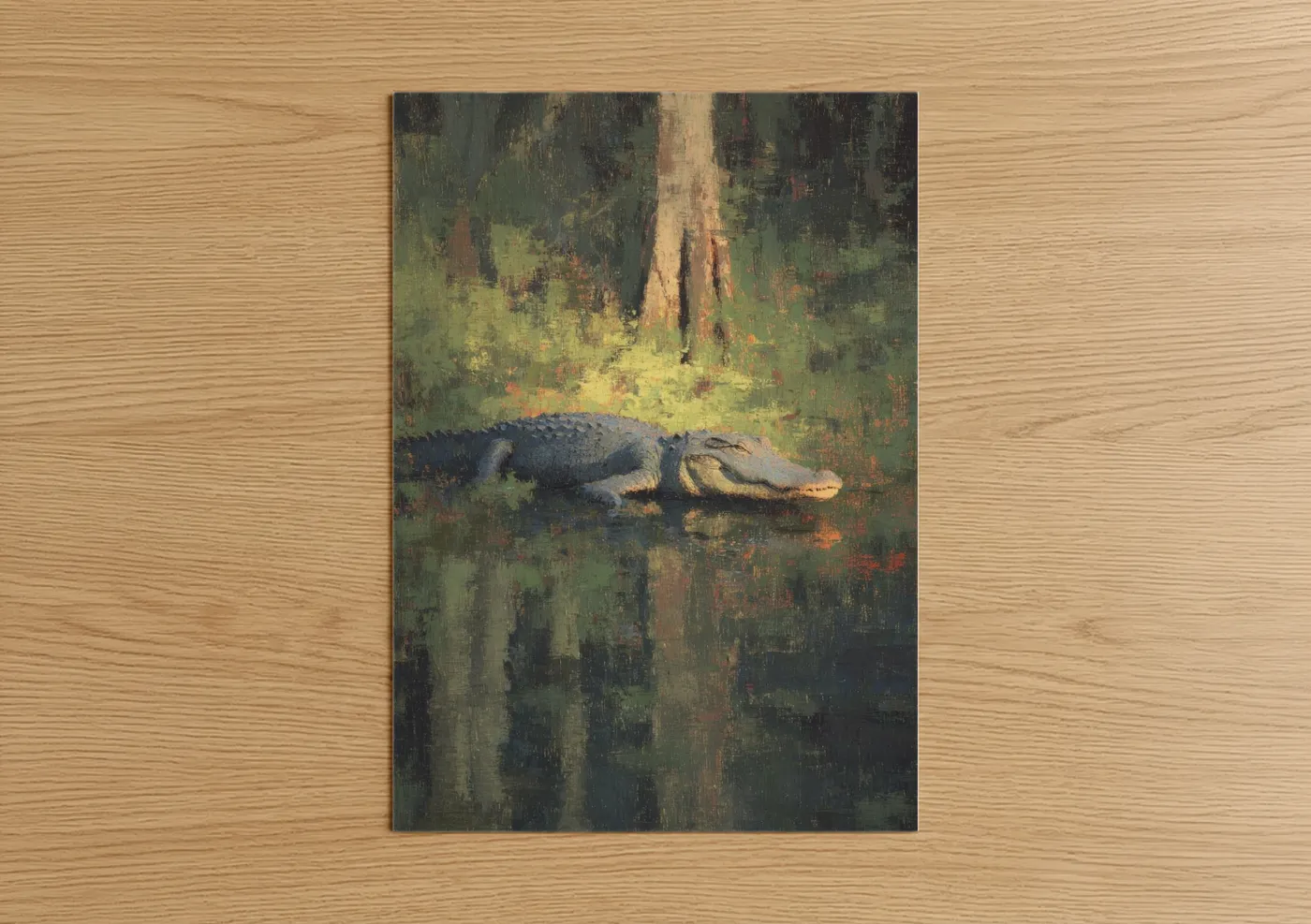 Sunlit Alligator Wildlife Painting Wall Art