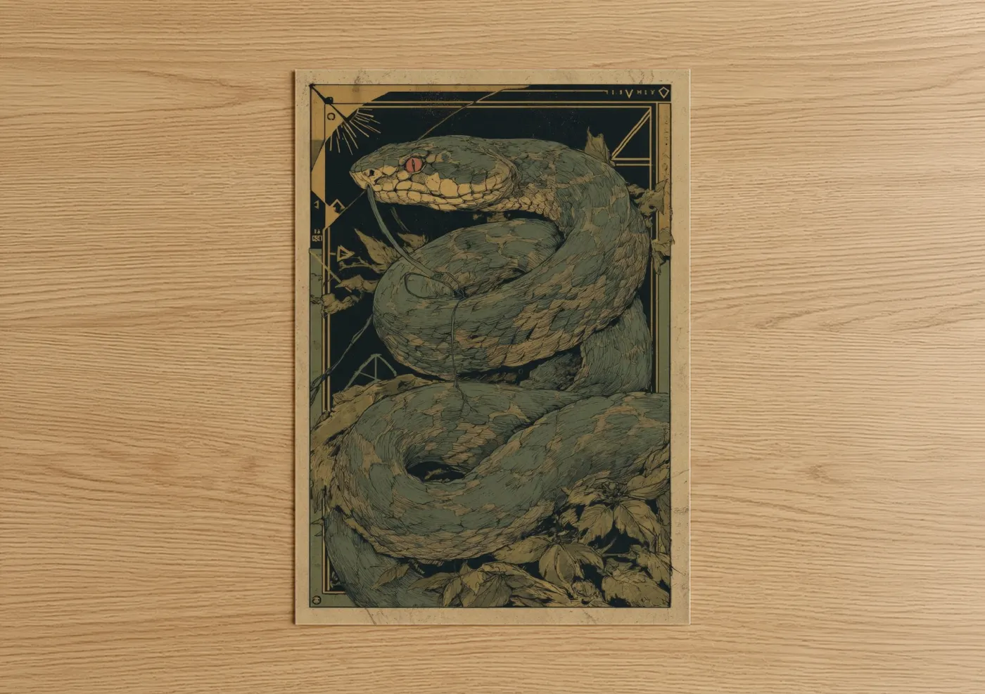 Coiled Rattlesnake Art Deco Illustration Wall Art