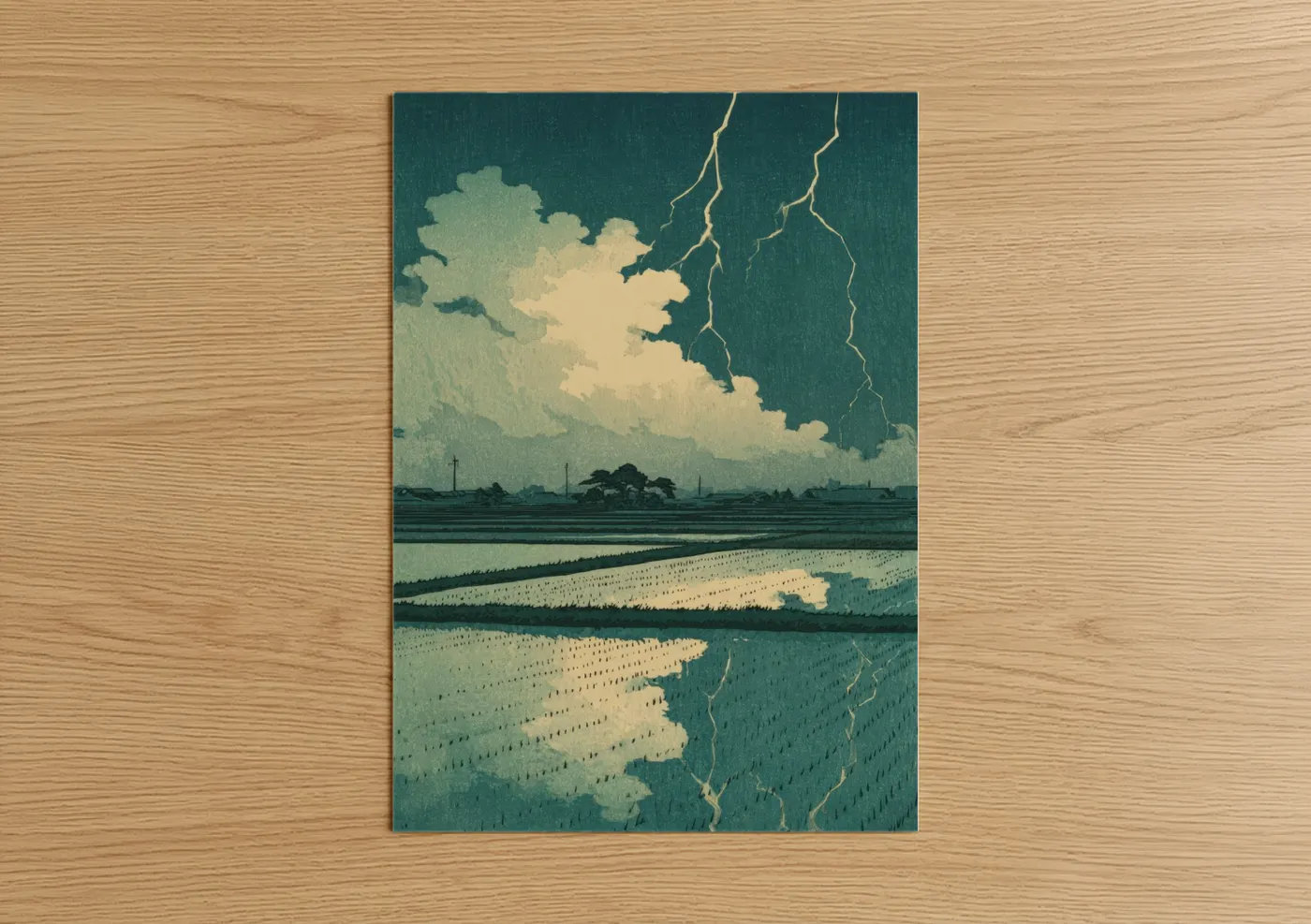Stormy Field Lightning Storm Illustration Wall Art