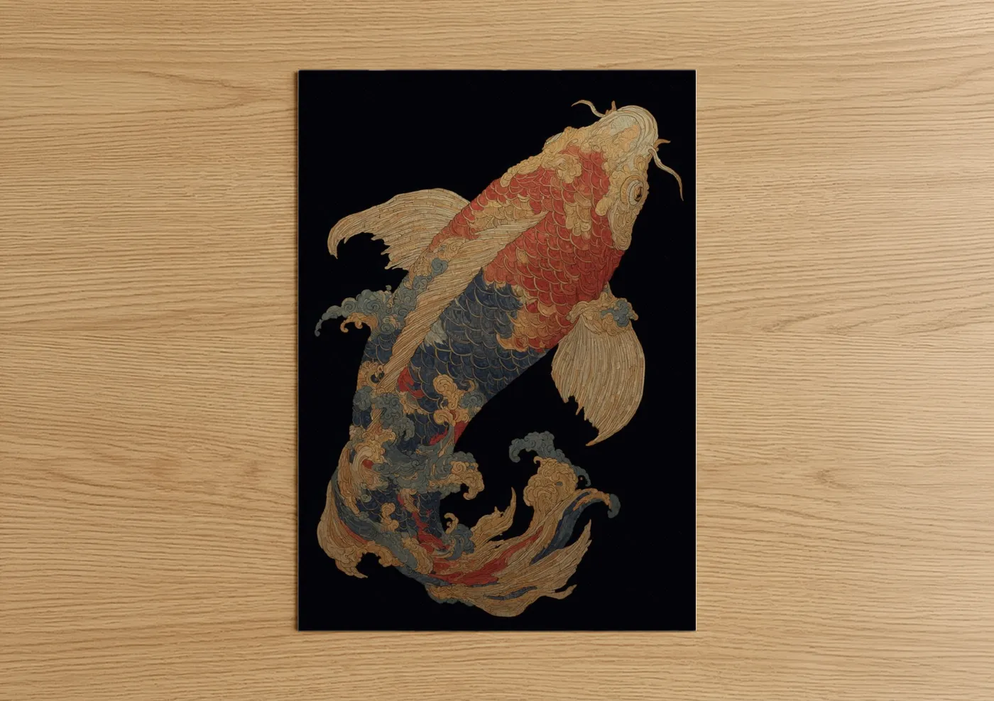 Ornamental Koi Fish Gold Red Asian Wall Art