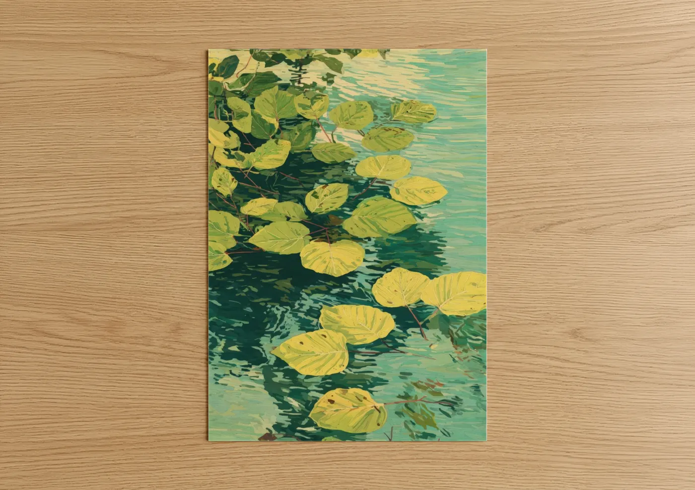 Golden Linden Tree Water Reflections Wall Art
