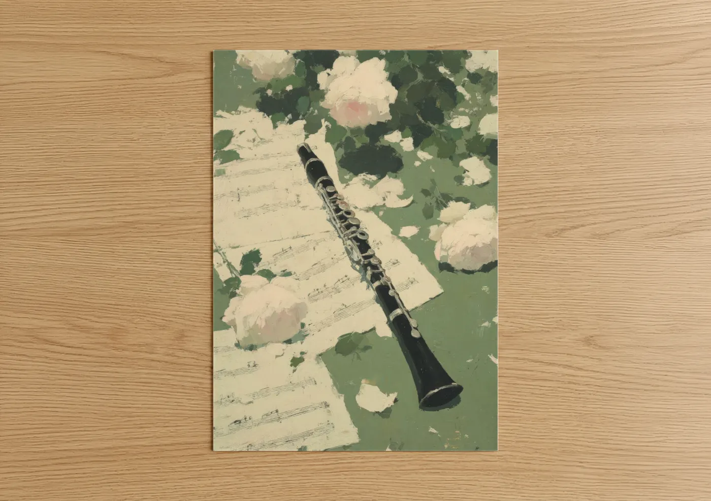 Clarinet Flowers Sheet Music Watercolor Wall Art