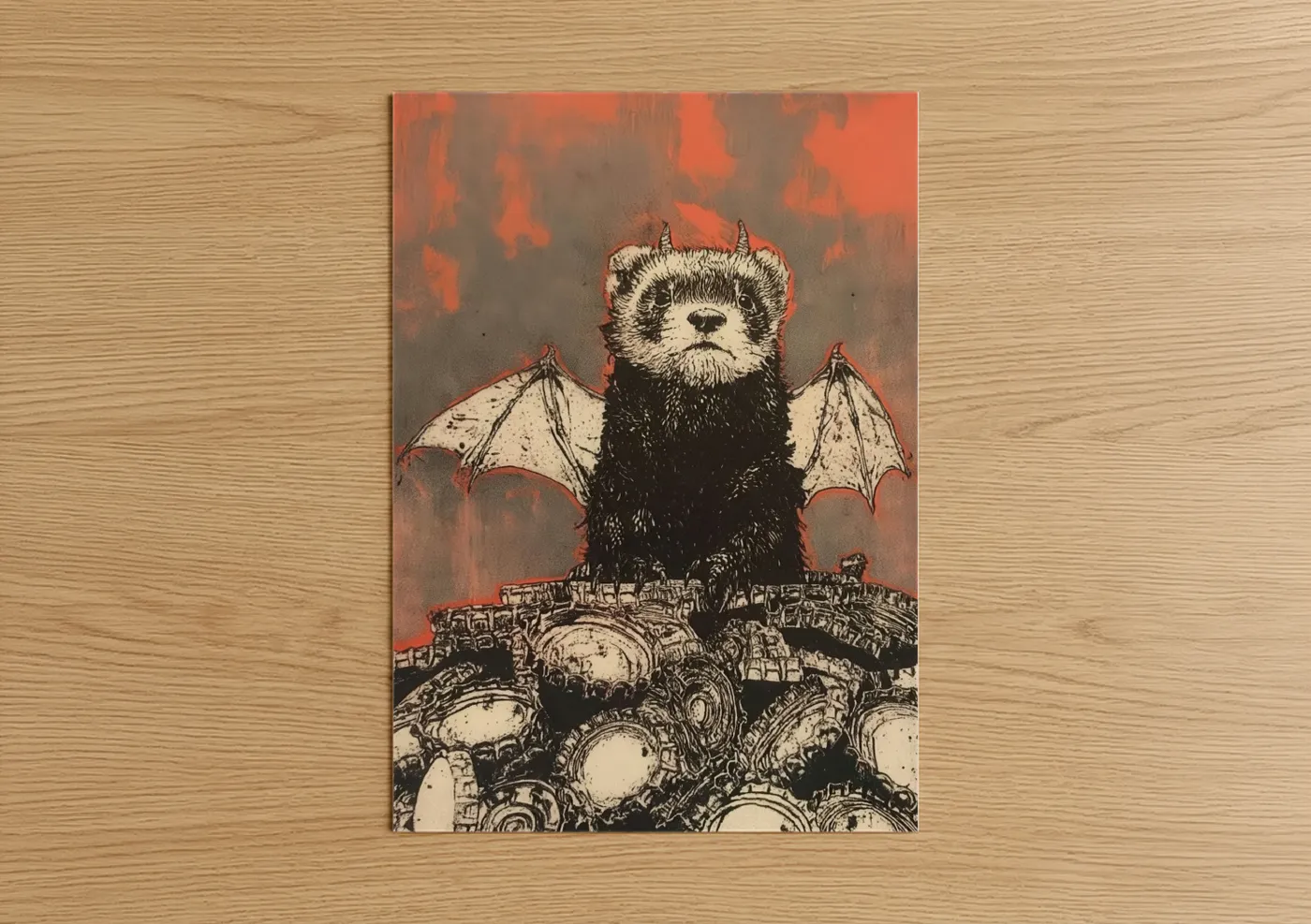Demon Ferret With Bat Wings Dark Fantasy Wall Art