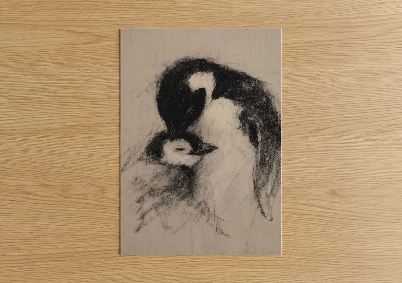 Parent Penguin with Chick Sketch Wall Art
