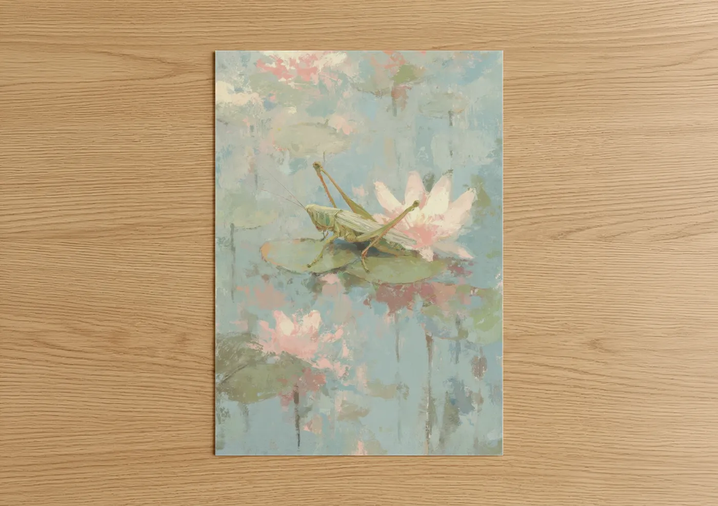 Grasshopper on Pink Lotus Flower Wall Art